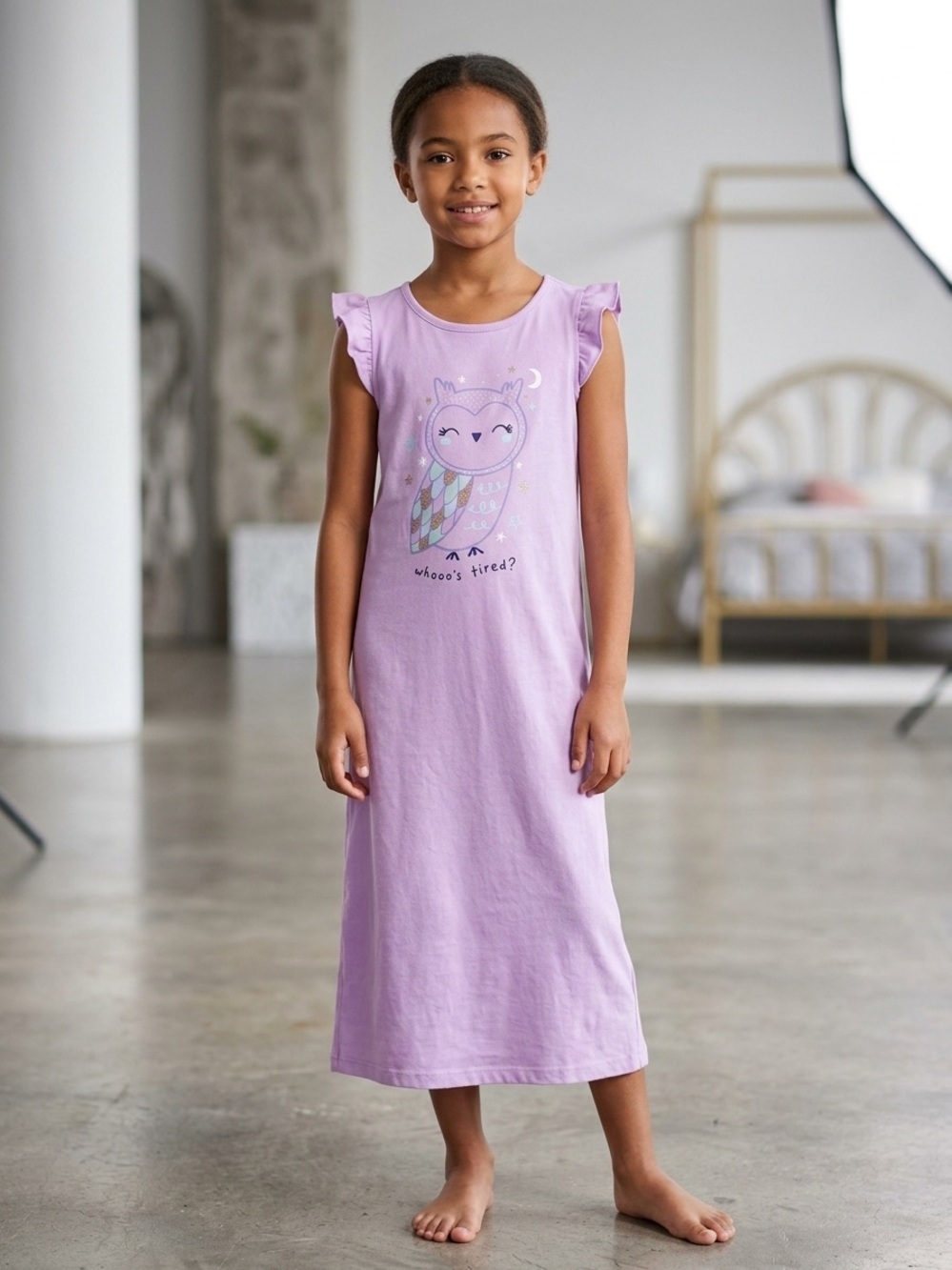 Carter's Lilac Owl Ruffle-Sleeve Nightgown for Girls